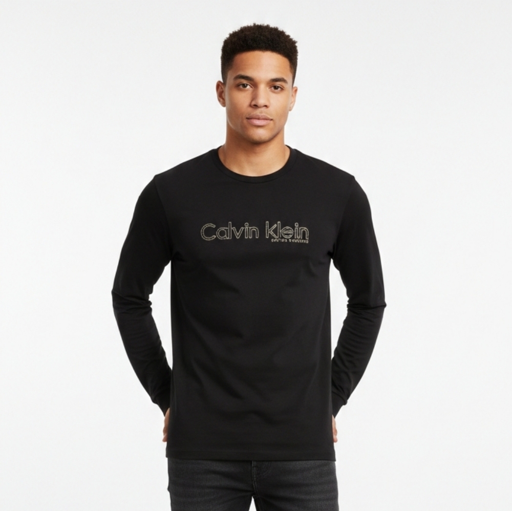 Men's Calvin Klein Blue Long Sleeve T-Shirt Tee Top Logo Crew Neck M size NWT